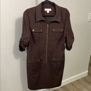 MICHAEL Michael Kors Dark Brown Utility Jacket with Gold Zipper